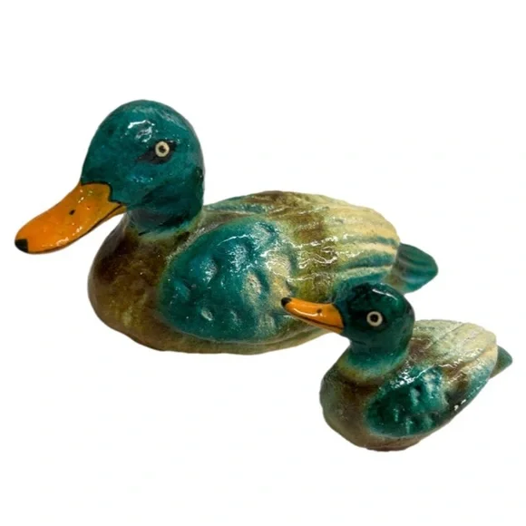 🌻4/$20 Vintage Paper Mache Mallard Duck Small Figures Set Of Two - Picture 1 of 10